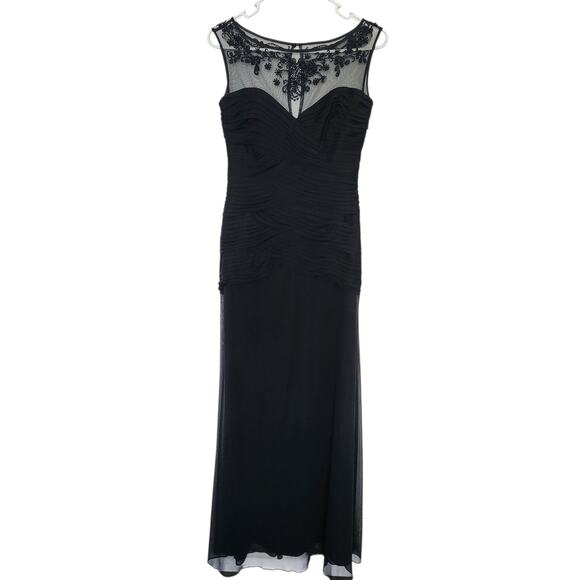 Alex Evenings Beaded Mesh Maxi Dress Black 4 Formal Party Wedding Gala Formal - Picture 1 of 11